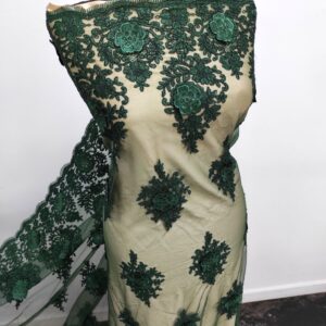 Dantela Brodata Pe Tull Cori 3D Verde - imagine 1