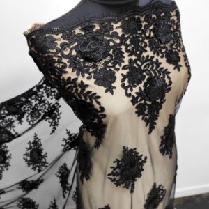Dantela Brodata Pe Tull Cori 3D Negru - imagine 5