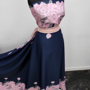 Barbie / Viena Imprimat Cu Bordura Floral Navy / Roz - imagine 2