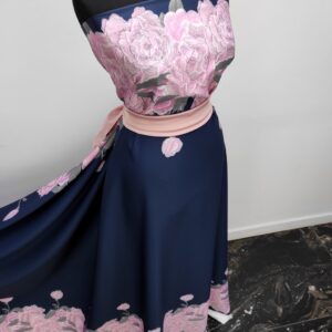 Barbie / Viena Imprimat Cu Bordura Floral Navy / Roz - imagine 3