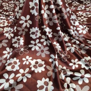 Satin Elastic Imprimat Floral Maro / Alb - imagine 6