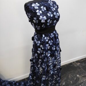 Tulle Brodat Flori 3D Navy / Blue - imagine 2