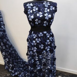 Tulle Brodat Flori 3D Navy / Blue - imagine 3