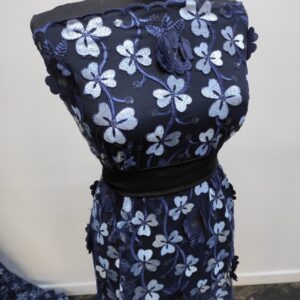 Tulle Brodat Flori 3D Navy / Blue - imagine 4