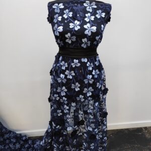 Tulle Brodat Flori 3D Navy / Blue - imagine 7