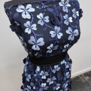 Tulle Brodat Flori 3D Navy / Blue - imagine 1