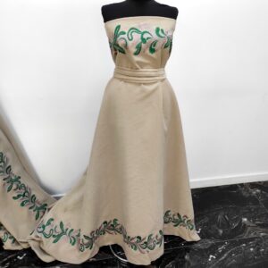 Stofa Velur Cu Bordura Brodat Bej / Verde - imagine 3