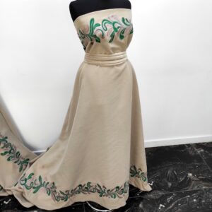 Stofa Velur Cu Bordura Brodat Bej / Verde - imagine 4