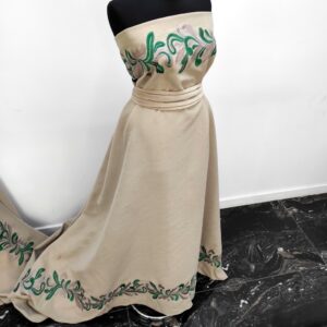 Stofa Velur Cu Bordura Brodat Bej / Verde - imagine 5