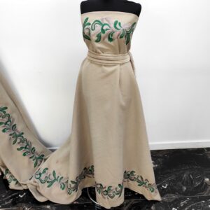 Stofa Velur Cu Bordura Brodat Bej / Verde - imagine 8