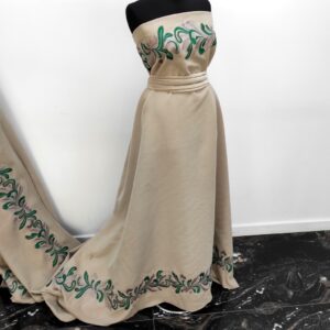 Stofa Velur Cu Bordura Brodat Bej / Verde - imagine 1