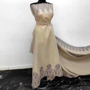 Stofa Velur Cu Bordura Brodat Bej / Bleumarin - imagine 3