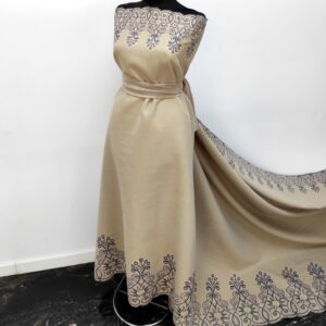 Stofa Velur Cu Bordura Brodat Bej / Bleumarin - imagine 1