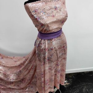 Tulle Imprimat Cu Paiete Design Roz - imagine 2