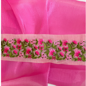 Pasmanterie Organza - Flori Brodate Roz si Ciclame - 9cm - imagine 3