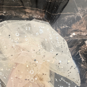 Tulle Diafan cu Aplicatii Argintii - Baza Nude - imagine 6