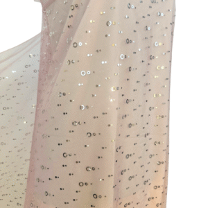 Tulle Diafan cu Aplicatii Argintii – Baza Roz - imagine 3