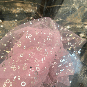 Tulle Diafan cu Aplicatii Argintii – Baza Roz - imagine 5