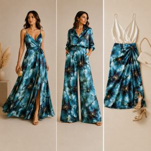 Satin Armani albastru petrol cu imprimeu floral - imagine 2