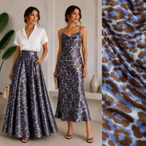 Satin imprimat Armani – imprimeu animal print negru și bleumarin - imagine 3